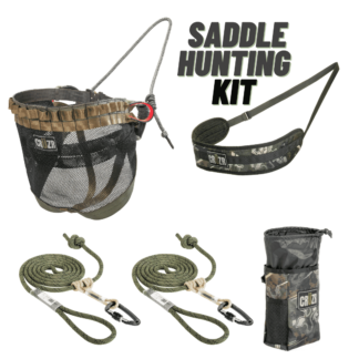 CRUZR XC, Black, (Single Panel) Deer Hunting Saddle Kit, includes saddle, backband, saddle bag, tether with Prusik and locking carabiner, and lineman's rope with Prusik and locking carabiner