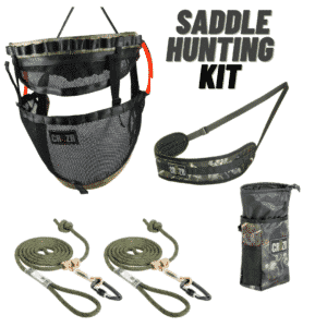 CRUZR Archon, Black, (2 Panel) Deer Hunting Saddle Kit, includes saddle, backband, saddle bag, tether with Prusik and locking carabiner, and lineman's rope with Prusik and locking carabiner